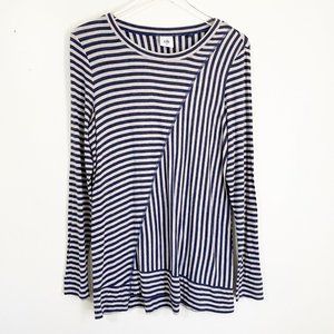 CAbi #3228 Ernest Stripe Knit Tee Tunic Top Navy Oatmeal Medium